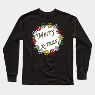 Merry X-mas Typography Design - Coloured Long Sleeve T-Shirt